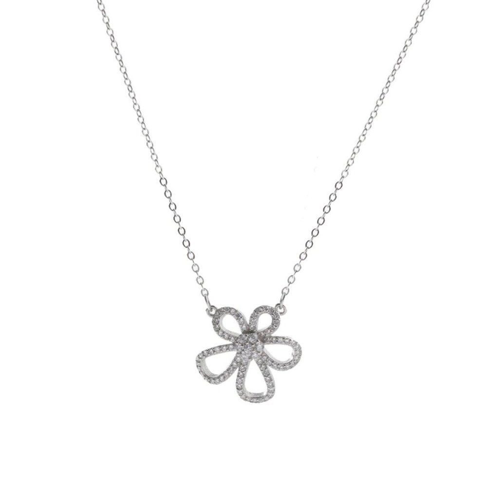 *NEW 925 Sterling Silver Diamond Flower Necklace Z - Picture 7 of 7